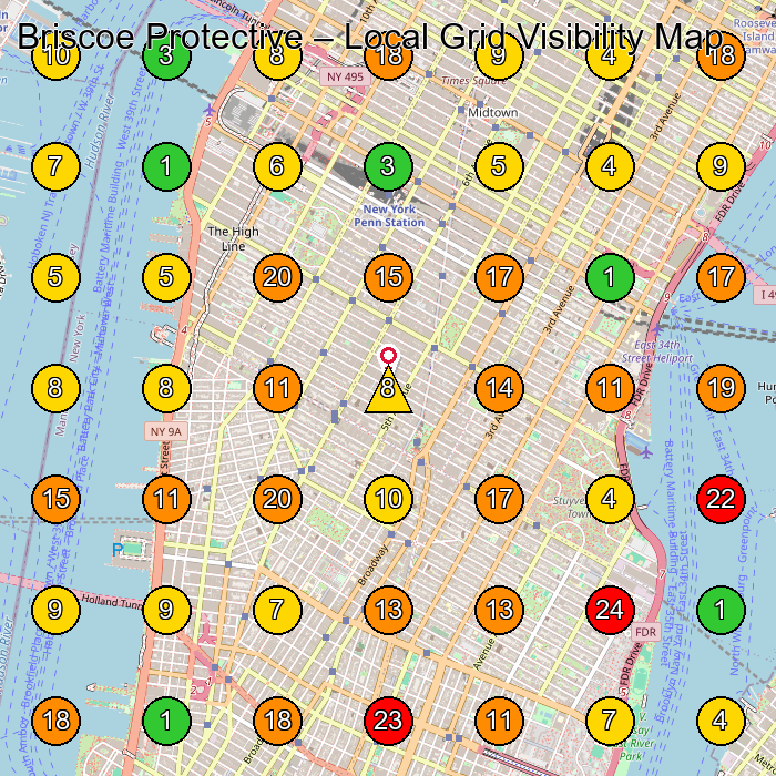 Briscoe Protective Fire Protection Service GeoGrid ranking map for New York NY